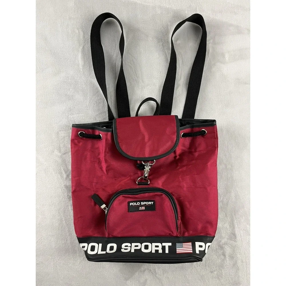 Vintage Polo Sport Ralph Lauren Backpack Red Black Rucksack Drawstring